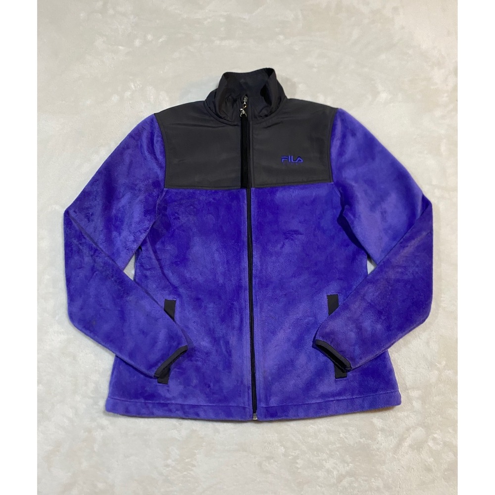 Fila Sport Womens Full Zip Fleece Jacket Purple Black XS Mock Neck RN 73277